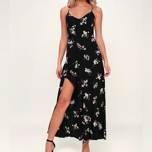 Lulu's Black Floral Maxi Dress